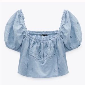 Zara Light Blue Embroidered Blouse